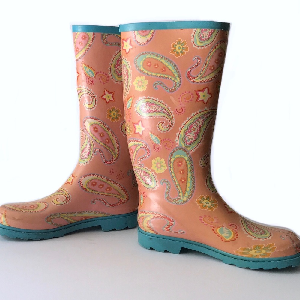 Rain/Gardening boots. Peach & paisley Women Size 7